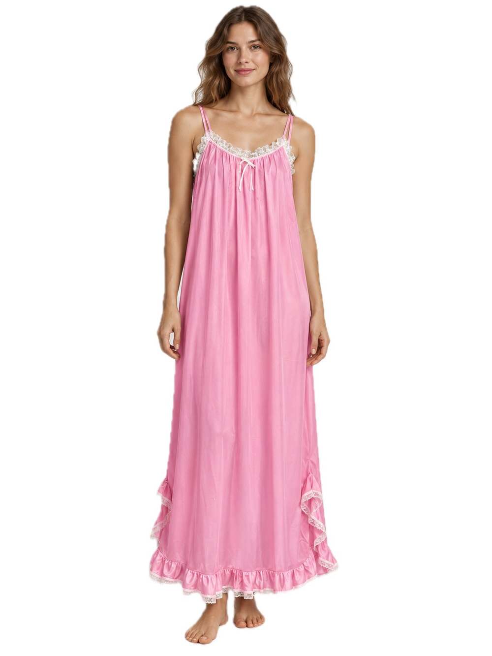 VINTAGE 80s Jennifer Dale Size 13 Pink Slip Dress Nightgown Ruffle NEW Deadstock